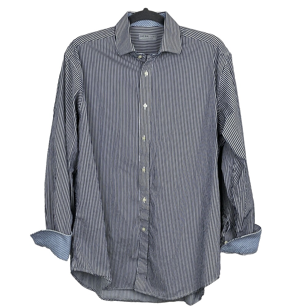 Jack Stone by Thomas Dean Shirt Mens Large Striped Long Sleeve Flip Cuff Cotton